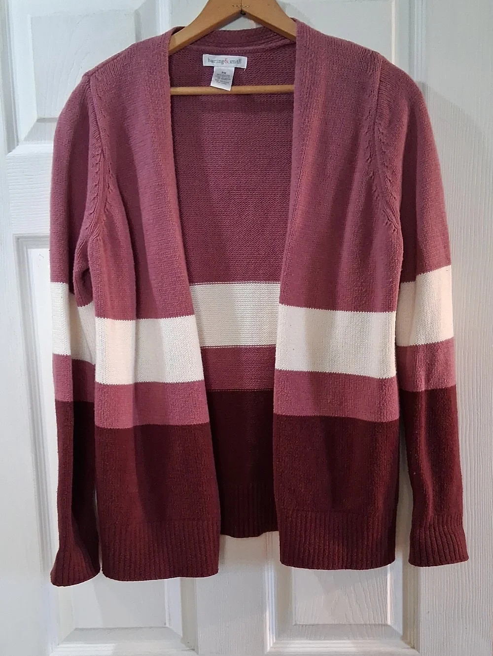 Striped Open-Front Cardigan in Rose, Cream & Burgundy